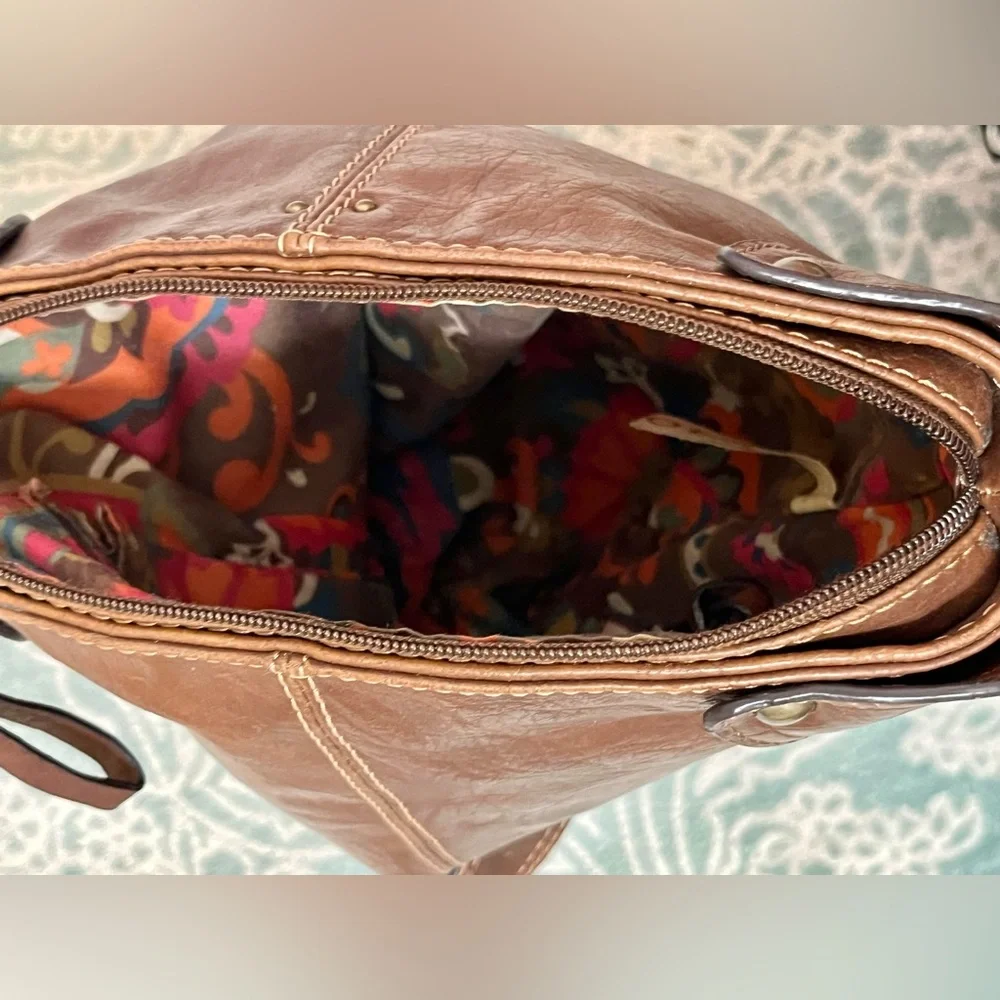 Authentic Stamp 10 brown faux leather handbag purse
